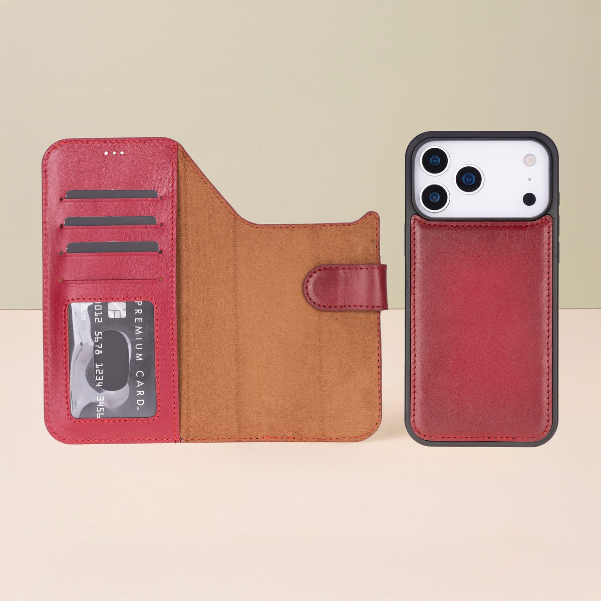 Leather iPhone 17 Pro Max Wallet Case – Red - Austin