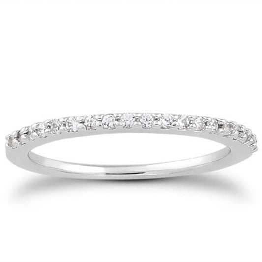 14k White Gold Slim Profile Diamond Micro Prong Diamond Wedding Ring Band — photo 1 of 4