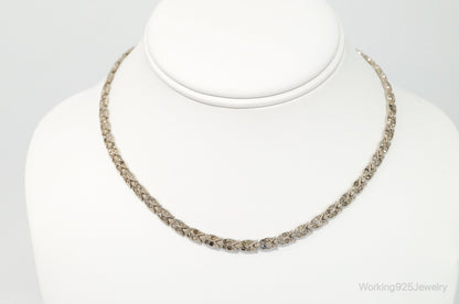 Antique Tulip Flowers Rhinestone Sterling Silver Bib Necklace