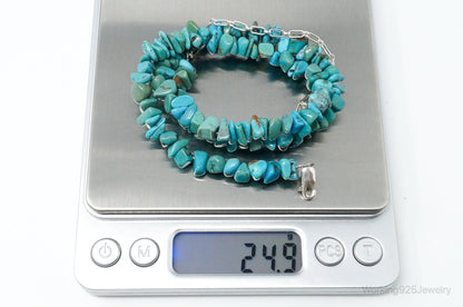 Vintage Southwestern Turquoise Beads Sterling Silver Necklace