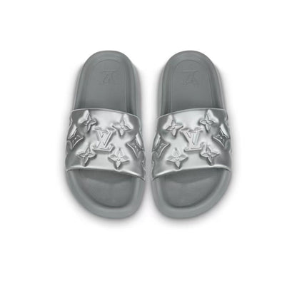 LOUIS VUITTON Waterfront Slide Slippers Men's Silver Gray