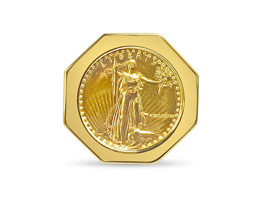 Fancy Solid White/Yellow/Rose Gold Handmade Coin Ring , 1/4oz Coin ,