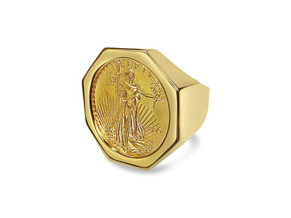 Fancy Solid White/Yellow/Rose Gold Handmade Coin Ring , 1/2oz Coin ,