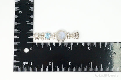 Large Designer SJ Blue Topaz Moonstone Pearl Sterling Necklace Pendant