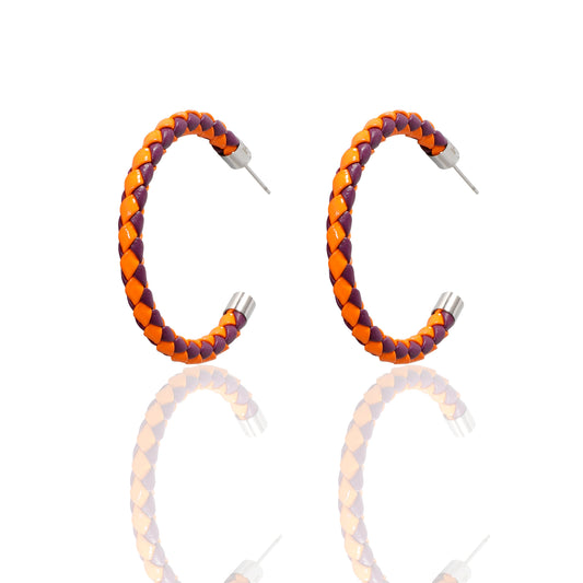 Purple & Orange Braided Hoop Earrings
