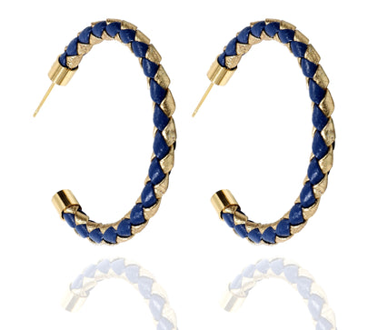 Navy Blue & Gold Braided Hoop Earrings