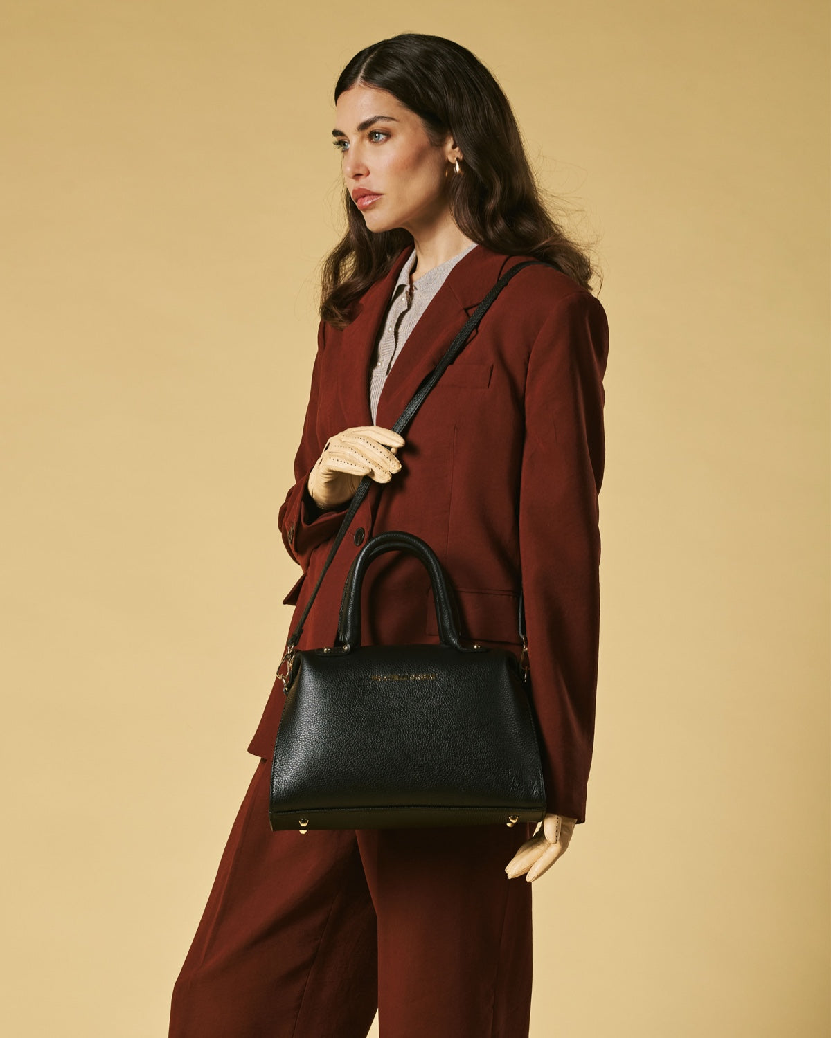 Zita (black) - Italian calf leather women's handbag (with shoulder strap) — photo 3 of 9
