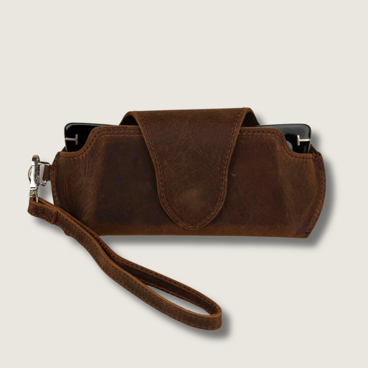 Leather Sunglass Case with Wrist Strap - Dark Brown - Denver
