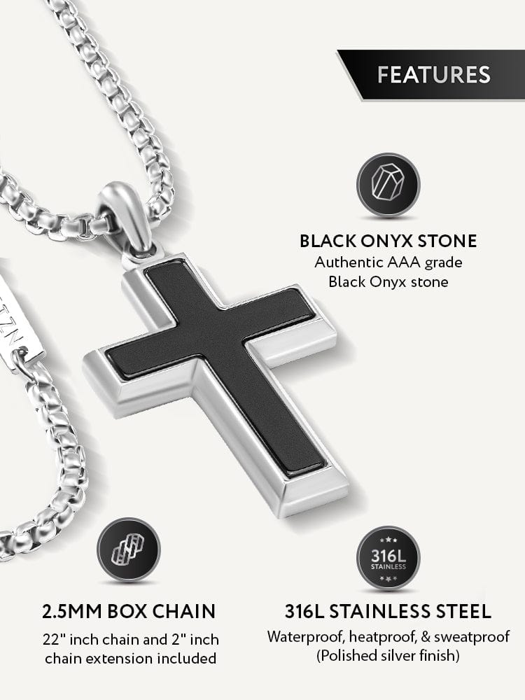 Black Onyx Cross Pendant Necklace