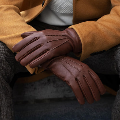 Lorenzo (brown) - Italian gloves made of American deerskin leather with cashmere lining — photo 9 of 10