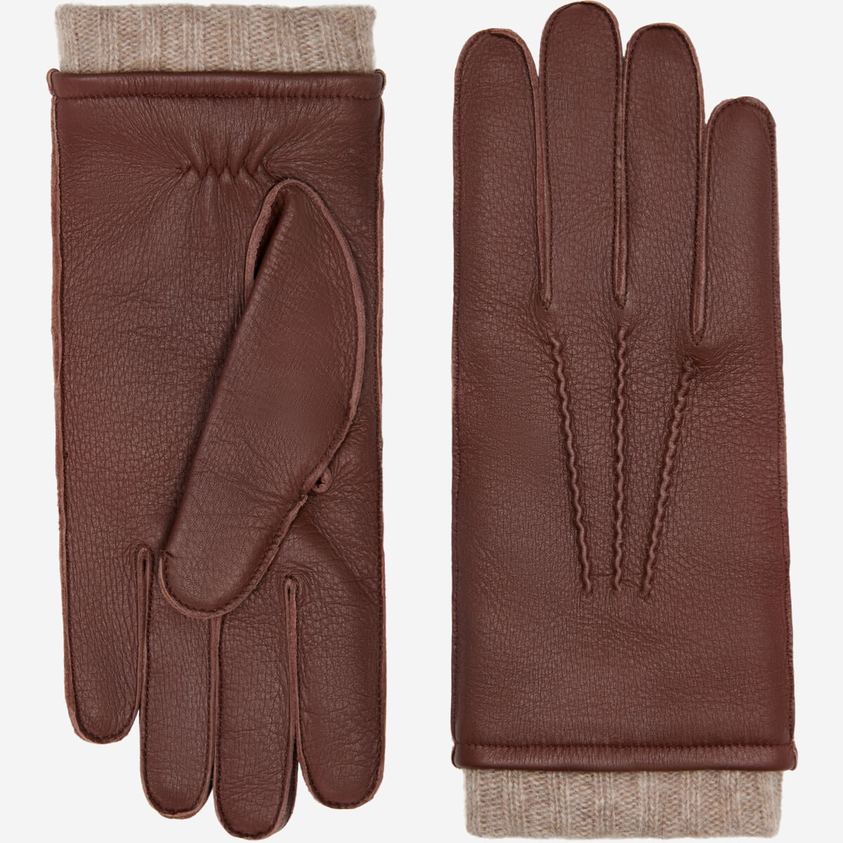 Vittoria (brown) - Italian gloves made of American deerskin leather with cashmere lining — photo 1 of 10