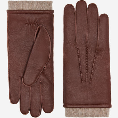 Vittoria (brown) - Italian gloves made of American deerskin leather with cashmere lining — photo 1 of 10