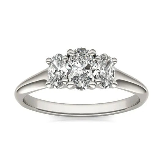 1 CTW Oval Lab Grown Diamond Three Stone Engagement Ring 14K White Gold (G-VS)