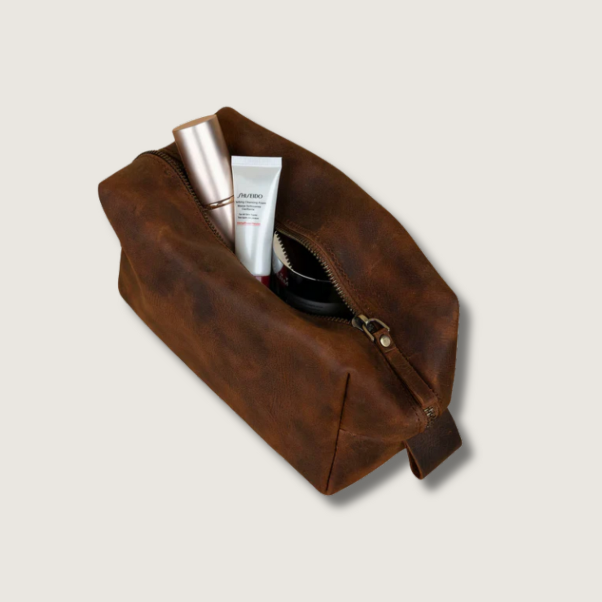 Handmade Leather Makeup Bag -  Rich Brown- Minneapolis
