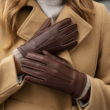 Vittoria (brown) - Italian gloves made of American deerskin leather with cashmere lining — photo 2 of 10