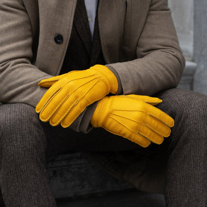 Matteo (yellow) - Italian gloves made of American deerskin leather with cashmere lining — photo 9 of 10