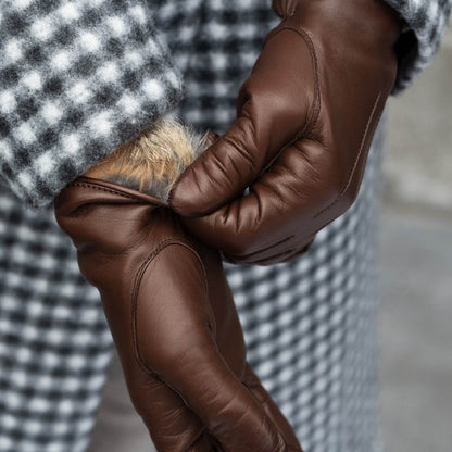 Francesca (brown) - Italian lambskin leather gloves with brown rabbit fur lining — photo 10 of 10