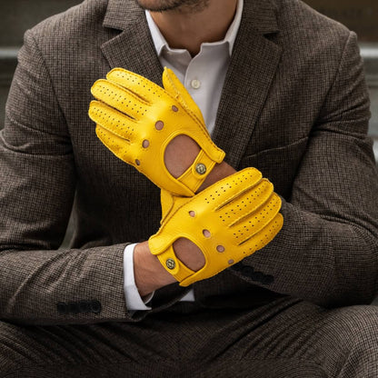 Leonardo (yellow) - Italian driving gloves made of American deerskin leather — photo 5 of 10