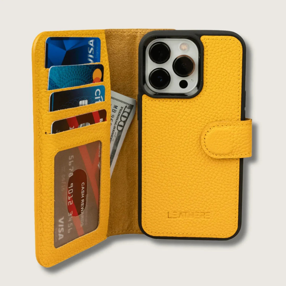iPhone 16 Series Yellow Leather Wallet Case - New York
