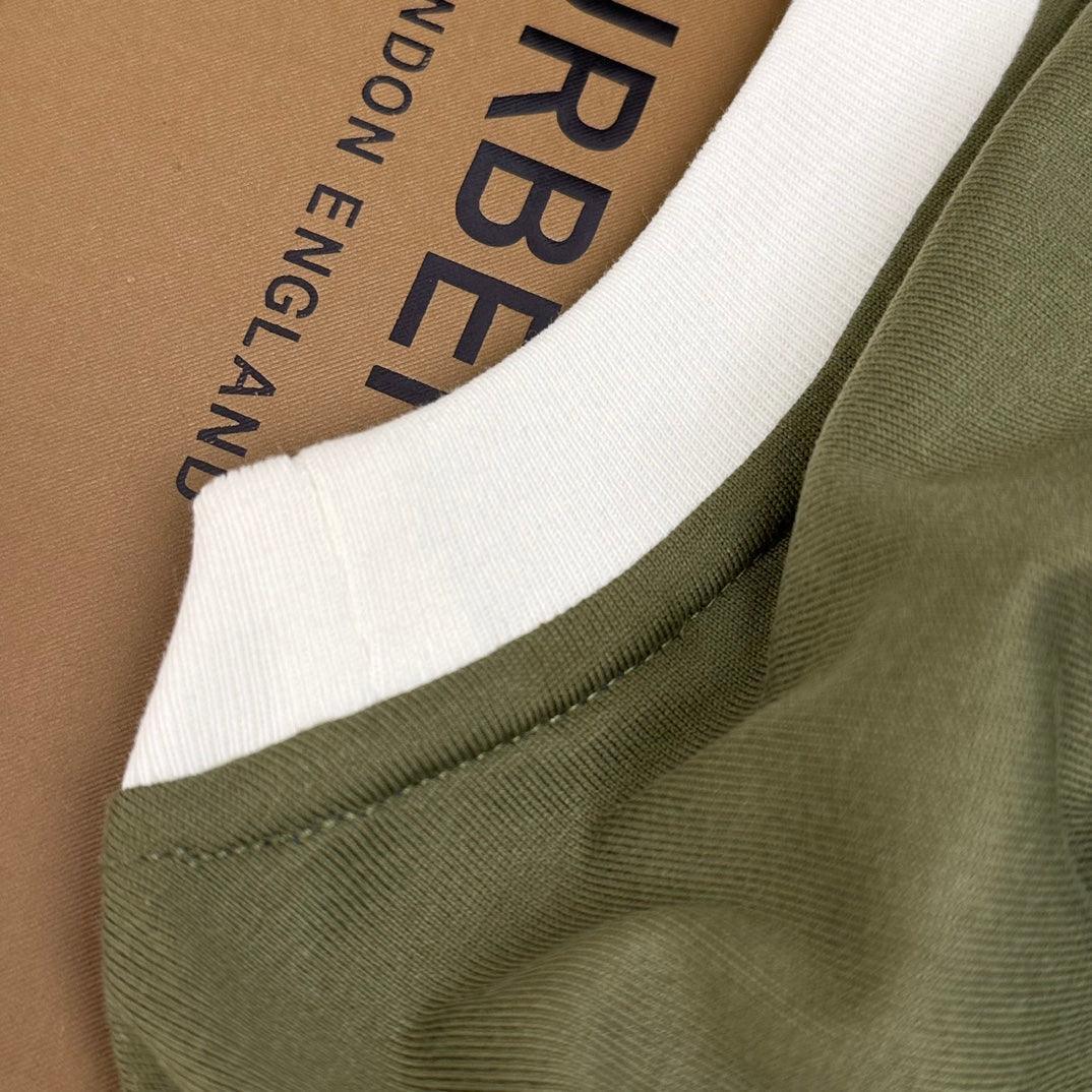 Burberry Green & White T-Shirt Without Collar - Premium Cotton Comfort