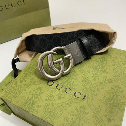 GUCCI Embellished coated-canvas and leather belt 'Black'