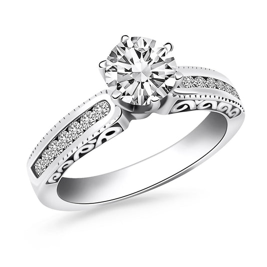 14k White Gold Channel Set Engagement Ring with Engraved Sides — photo 1 of 2