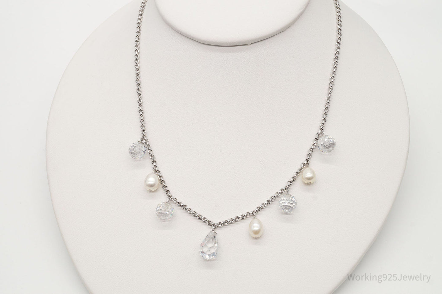 Vintage Pearl Crystal Quartz Sterling Silver Necklace