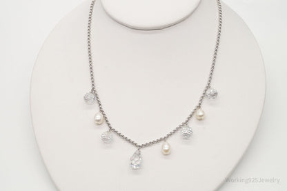 Vintage Pearl Crystal Quartz Sterling Silver Necklace