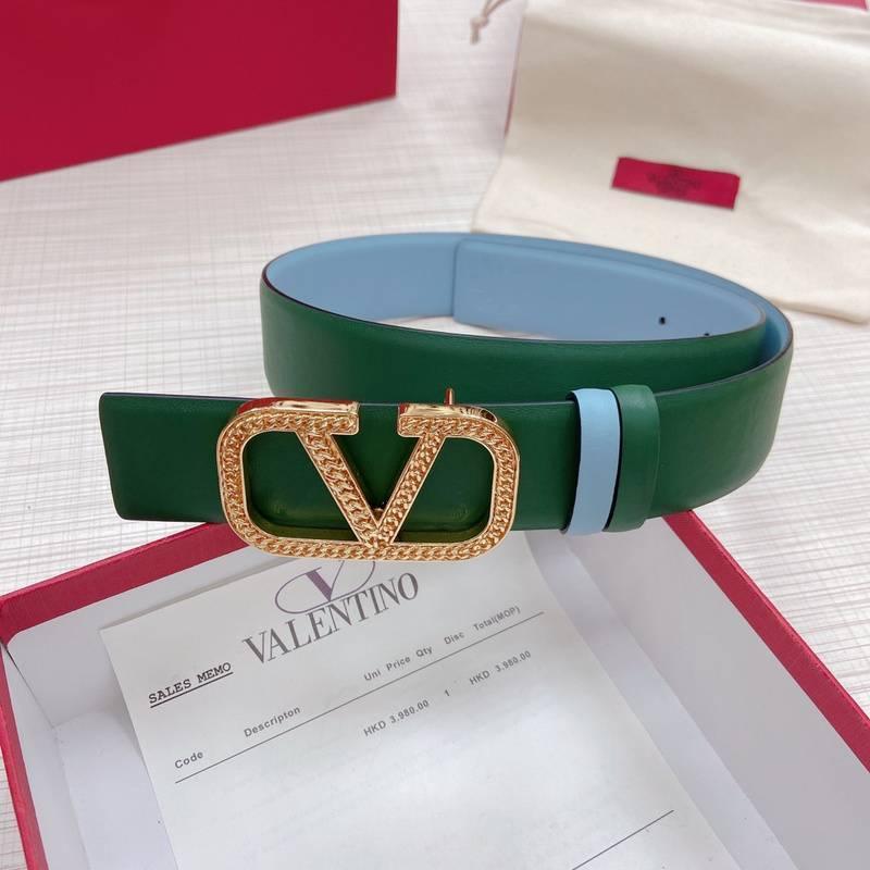 Valentino V logo Hammered Buckle Reversible Wide Signature Belt 'Green/Sky Blue'