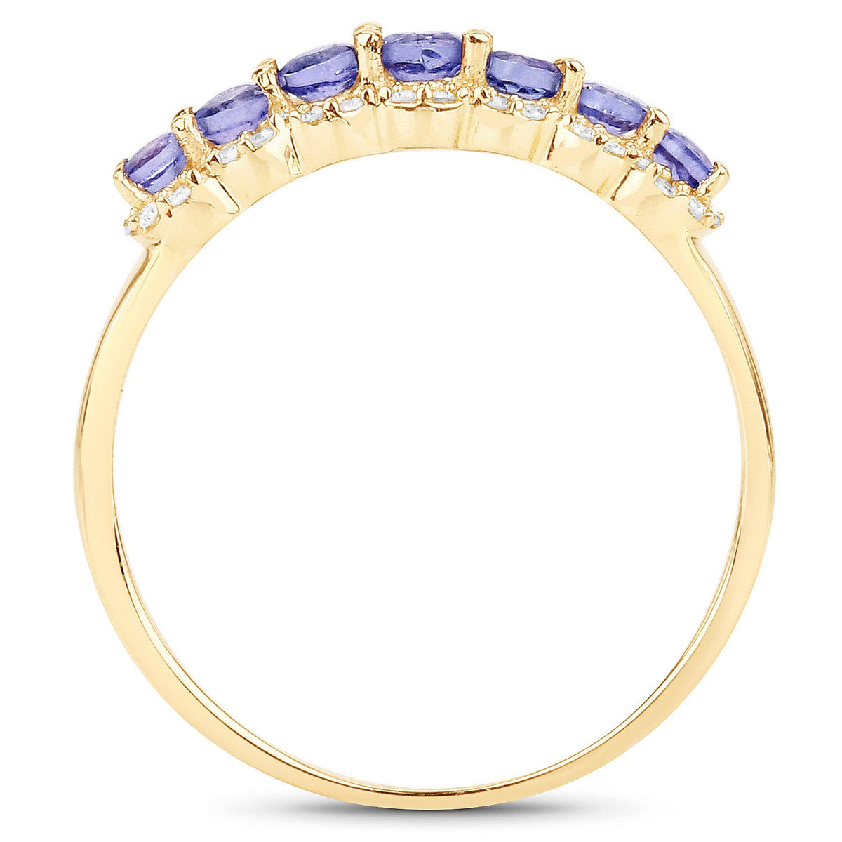 0.51 Carat Genuine Tanzanite and White Diamond 14K Yellow Gold Ring