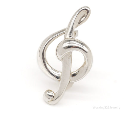 Vintage Treble Clef Music Note Sterling Silver Brooch Pin