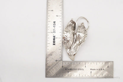 Large Antique Sterling Silver Leaf Pin Brooch