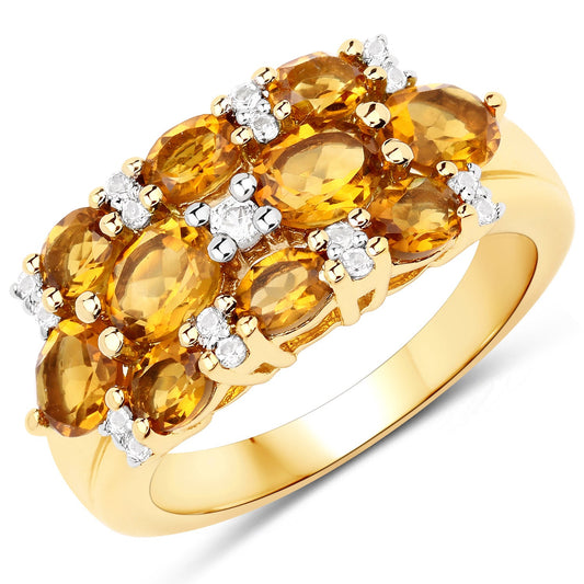 14K Yellow Gold Plated 2.48 Carat Genuine Citrine & White Topaz .925 Sterling Silver Ring — photo 1 of 6