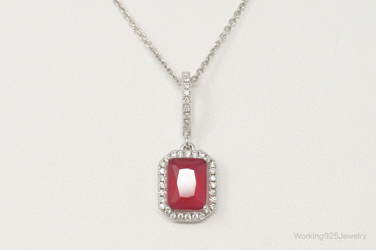 Vintage Art Deco Ruby Cubic Zirconia Sterling Silver Necklace