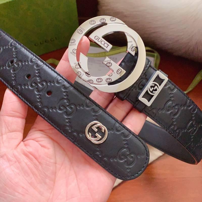 GUCCI Embellished coated-canvas and leather belt 'Black'