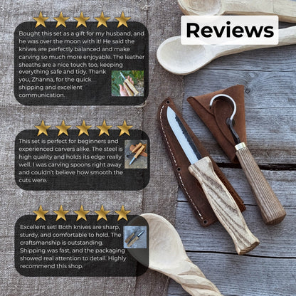 2-Piece Spoon Carving Knife Set with Leather Sheaths