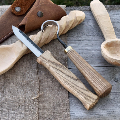 2-Piece Spoon Carving Knife Set with Leather Sheaths