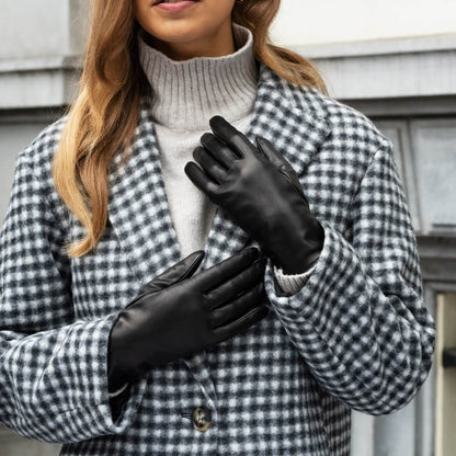 Sofia (black) - Italian lambskin leather gloves with silk lining — photo 3 of 10