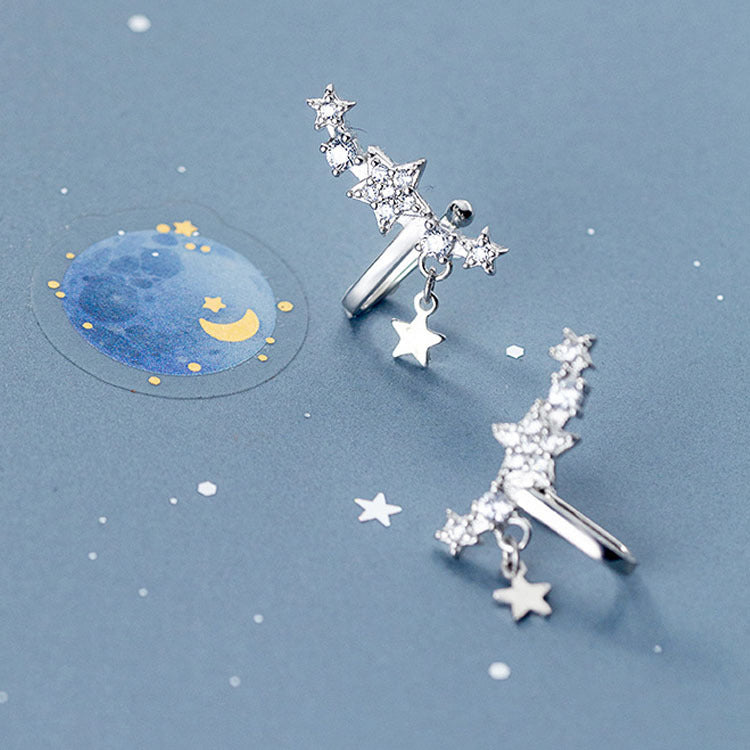 Sier-plated Mori Style Art Lady Star Short Temperamental Earless Ear Clip