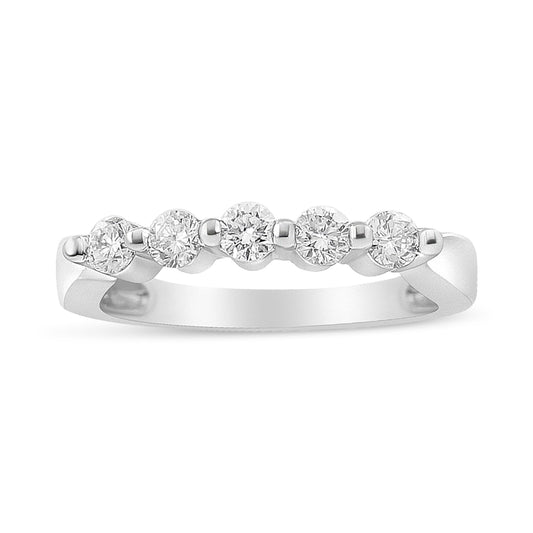 14K White Gold 1/2 Cttw Round-Cut 5-Stone Diamond Ring (H-I Color, SI1-SI2 Clarity) Size 7