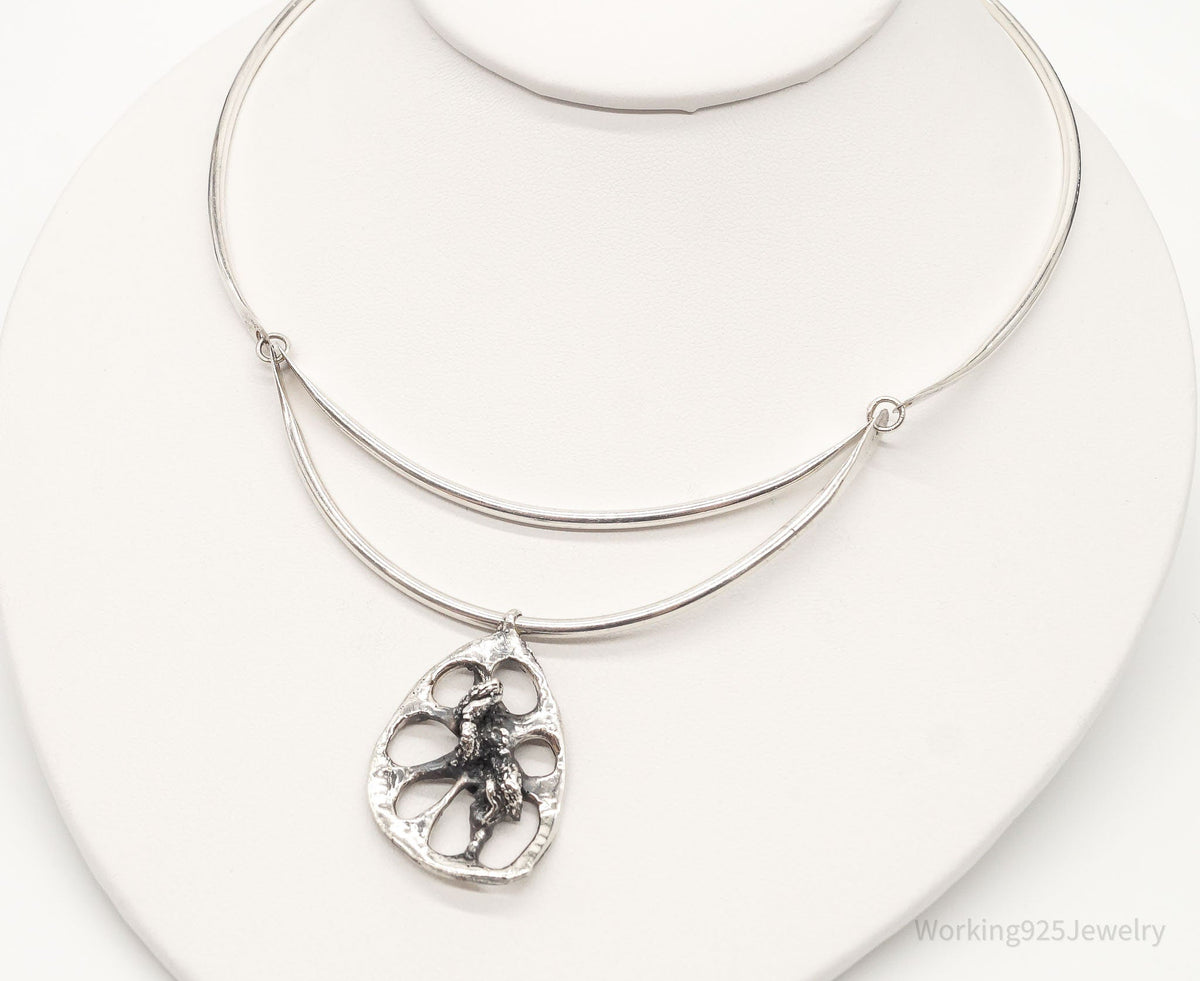 Unique RARE Vintage Cotter Brutalist Silver Necklace