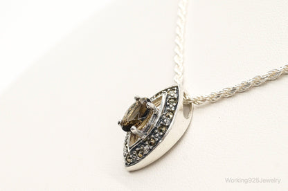 Vintage Smoky Topaz Marcasite Art Deco Sterling Silver Necklace — photo 5 of 9