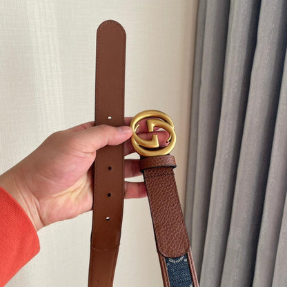GUCCI Embellished coated-canvas and leather belt 'Brown/Blue'