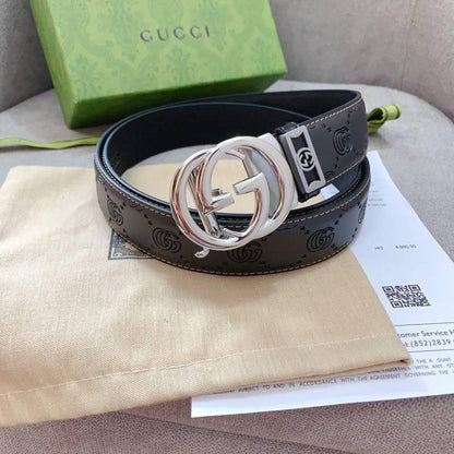 GUCCI Embellished coated-canvas and leather belt 'Black'
