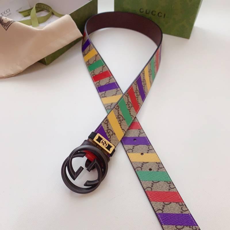 GUCCI Embellished coated-canvas and leather belt 'Multicolor'