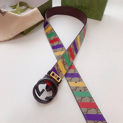 GUCCI Embellished coated-canvas and leather belt 'Multicolor'