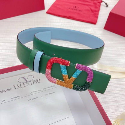 VALENTINO GARAVANI V logo Rainbow Reversible Leather Belt 'Sky Blue/Green'