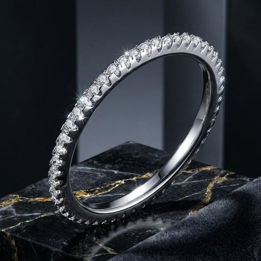 925 Sterling Silver Platinum Plated CZ Pavé Setting Ring Size 5.0 for Women — photo 1 of 6