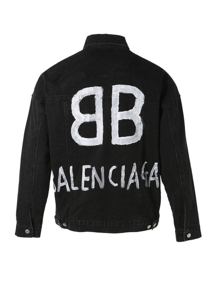 Balenciaga BB Sprayed Denim Jacket Large Fit 'Dark Grey White'