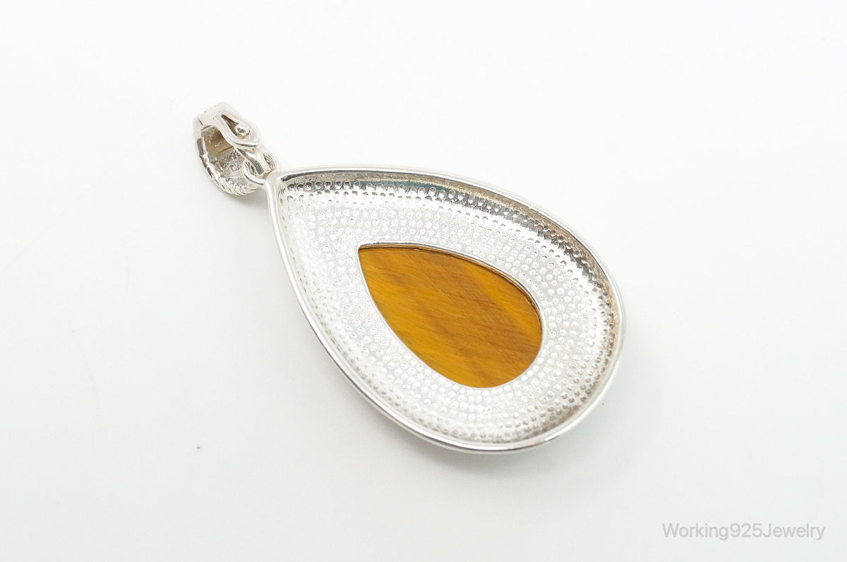 Vintage Large Tigers Eye Southwestern Style Sterling Silver Pendant
